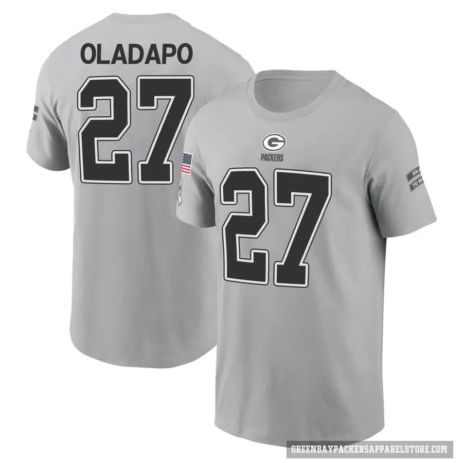 Youth ＃27 Kitan Oladapo Green Bay Packers Gray 2024 Salute to Service T-Shirt