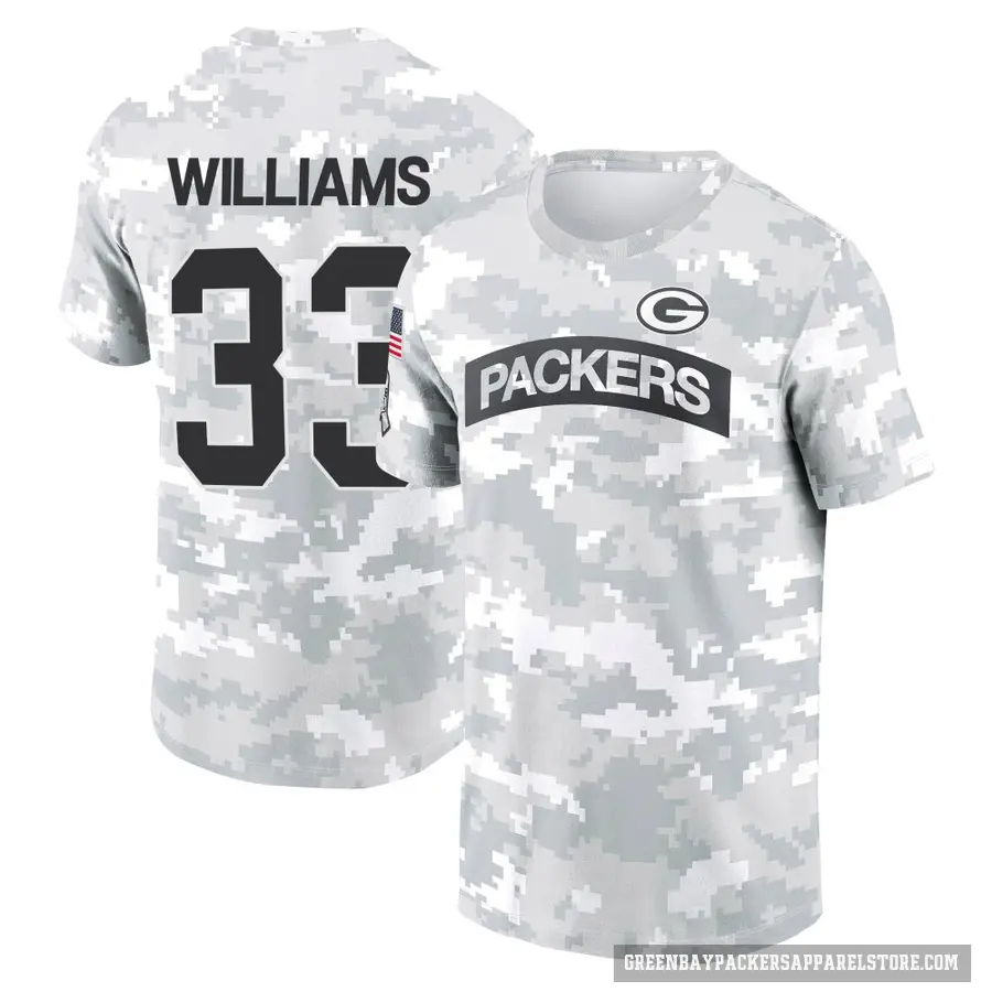 Youth ＃33 Evan Williams Green Bay Packers Camo Arctic 2024 Salute to Service Performance T-Shirt