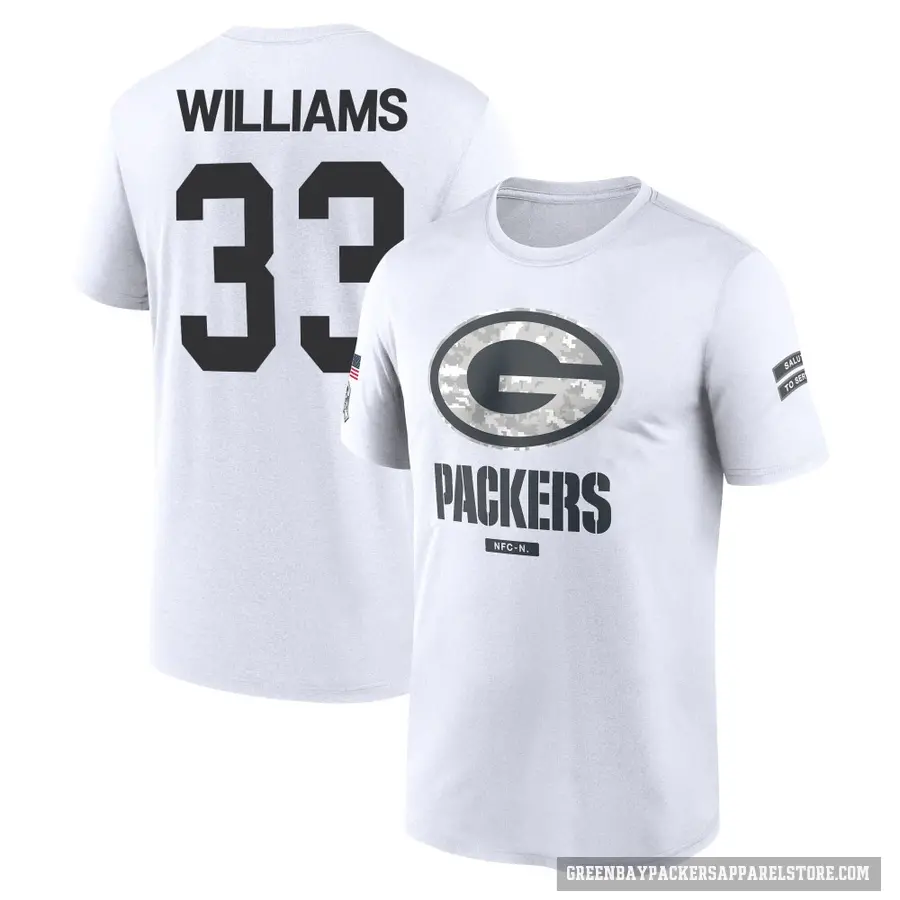 Youth ＃33 Evan Williams Green Bay Packers White 2024 Salute to Service Performance T-Shirt