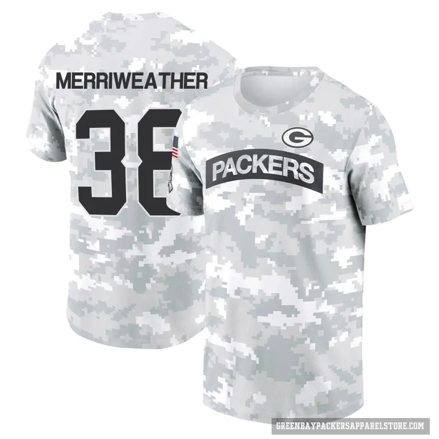 Youth ＃38 Ellis Merriweather Green Bay Packers Camo Arctic 2024 Salute to Service Performance T-Shirt