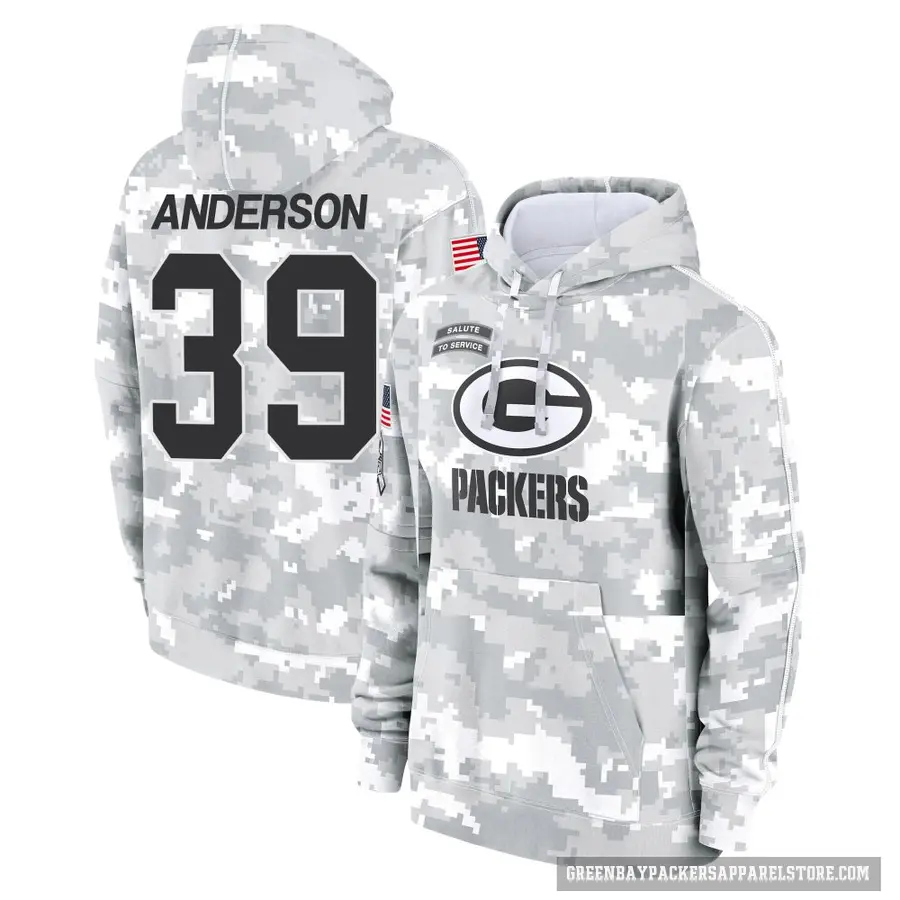 Youth ＃39 Zayne Anderson Green Bay Packers Arctic Camo 2024 Salute to Service Club Fleece Pullover Hoodie