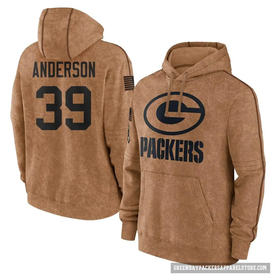 Youth ＃39 Zayne Anderson Green Bay Packers Brown 2023 Salute To Service Club Pullover Hoodie