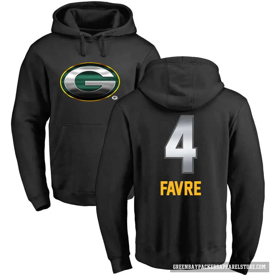 Youth ＃4 Brett Favre Green Bay Packers Black Midnight Mascot Pullover Hoodie