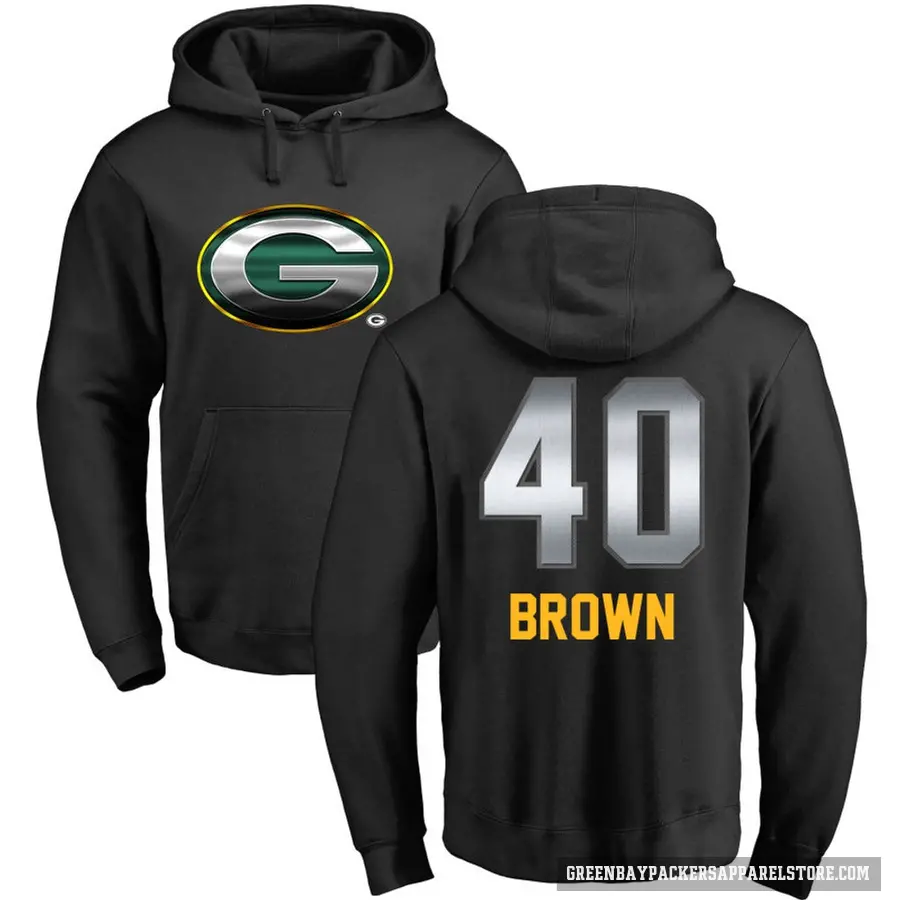Youth ＃40 Omar Brown Green Bay Packers Black Midnight Mascot Pullover Hoodie