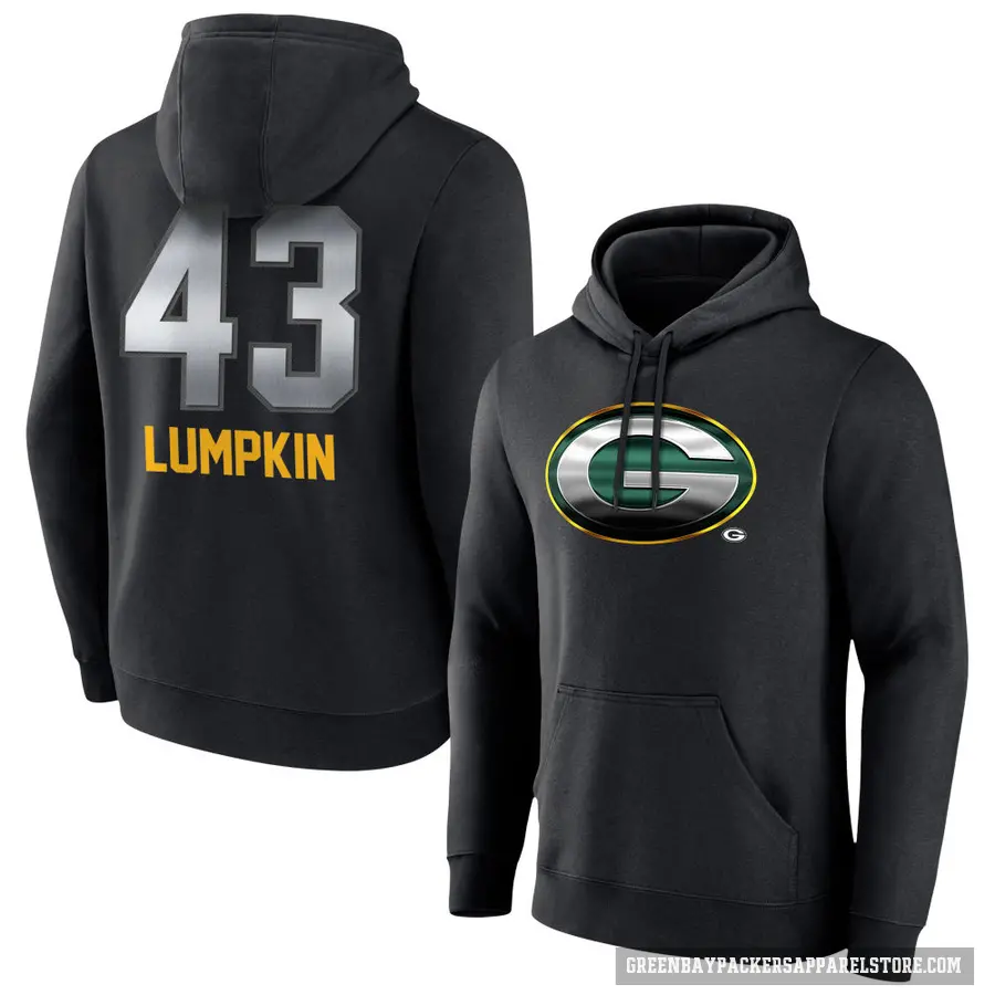 Youth ＃43 Johnny Lumpkin Green Bay Packers Black Midnight Mascot Pullover Hoodie