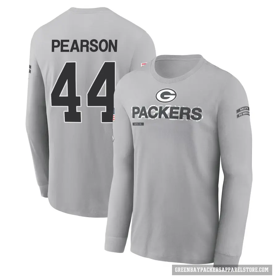 Youth ＃44 Henry Pearson Green Bay Packers Gray 2024 Salute to Service Long Sleeve T-Shirt