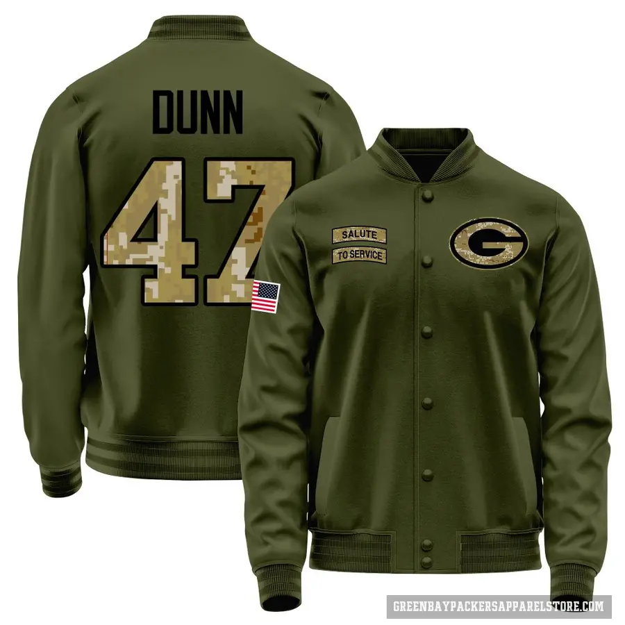 Youth ＃47 Isaiah Dunn Green Bay Packers Olive Salute to Service Sideline Performance Jacket