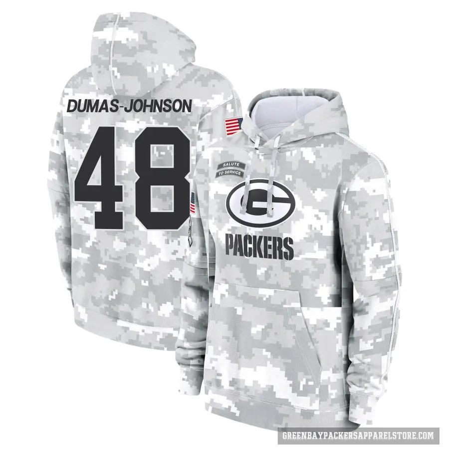 Youth ＃48 Jamon Dumas-Johnson Green Bay Packers Arctic Camo 2024 Salute to Service Club Fleece Pullover Hoodie
