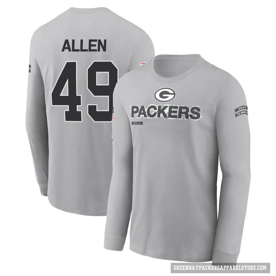 Youth ＃49 Austin Allen Green Bay Packers Gray 2024 Salute to Service Long Sleeve T-Shirt
