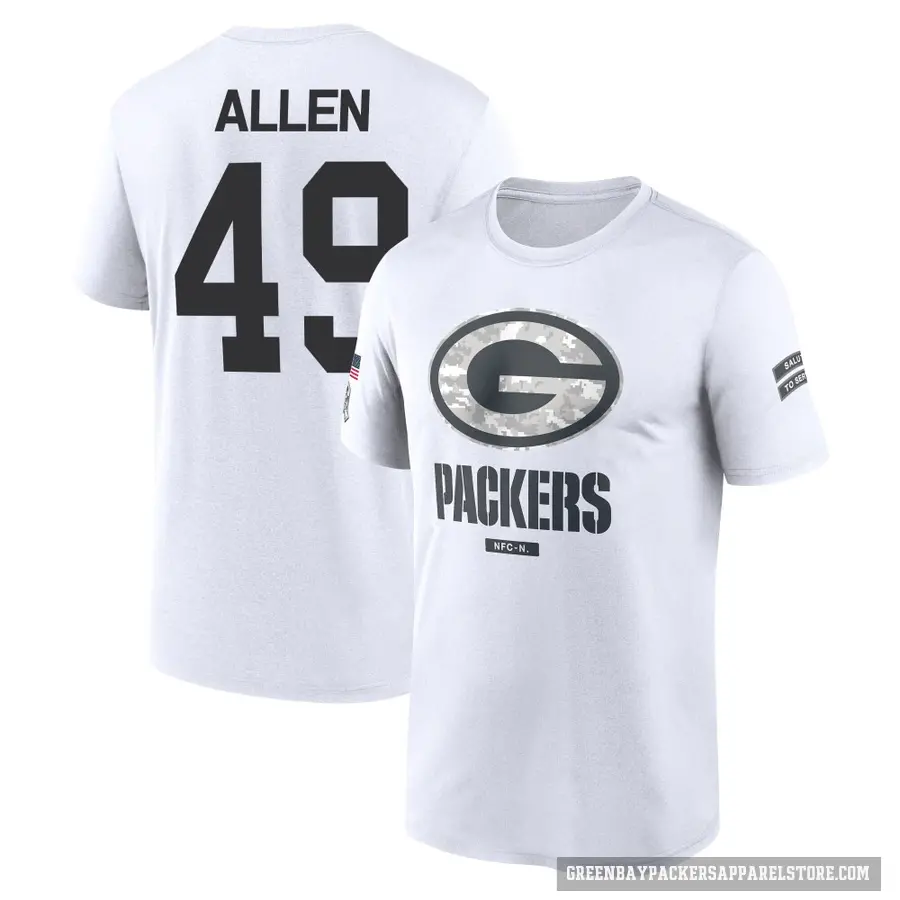 Youth ＃49 Austin Allen Green Bay Packers White 2024 Salute to Service Performance T-Shirt