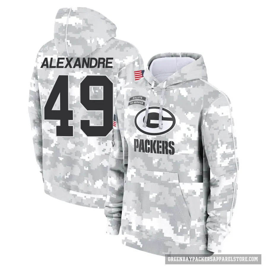 Youth ＃49 Deslin Alexandre Green Bay Packers Arctic Camo 2024 Salute to Service Club Fleece Pullover Hoodie
