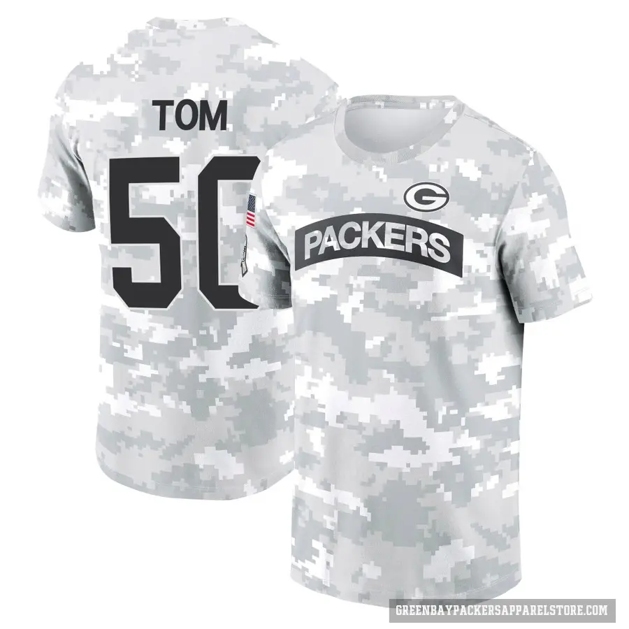 Youth ＃50 Zach Tom Green Bay Packers Camo Arctic 2024 Salute to Service Performance T-Shirt