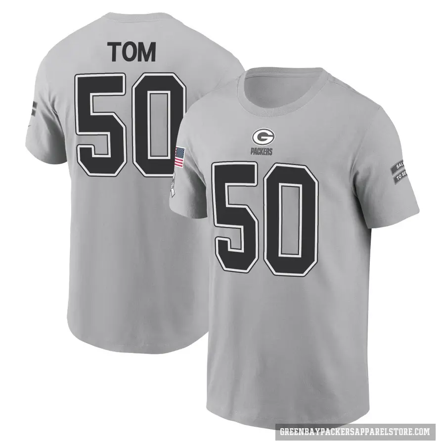 Youth ＃50 Zach Tom Green Bay Packers Gray 2024 Salute to Service T-Shirt