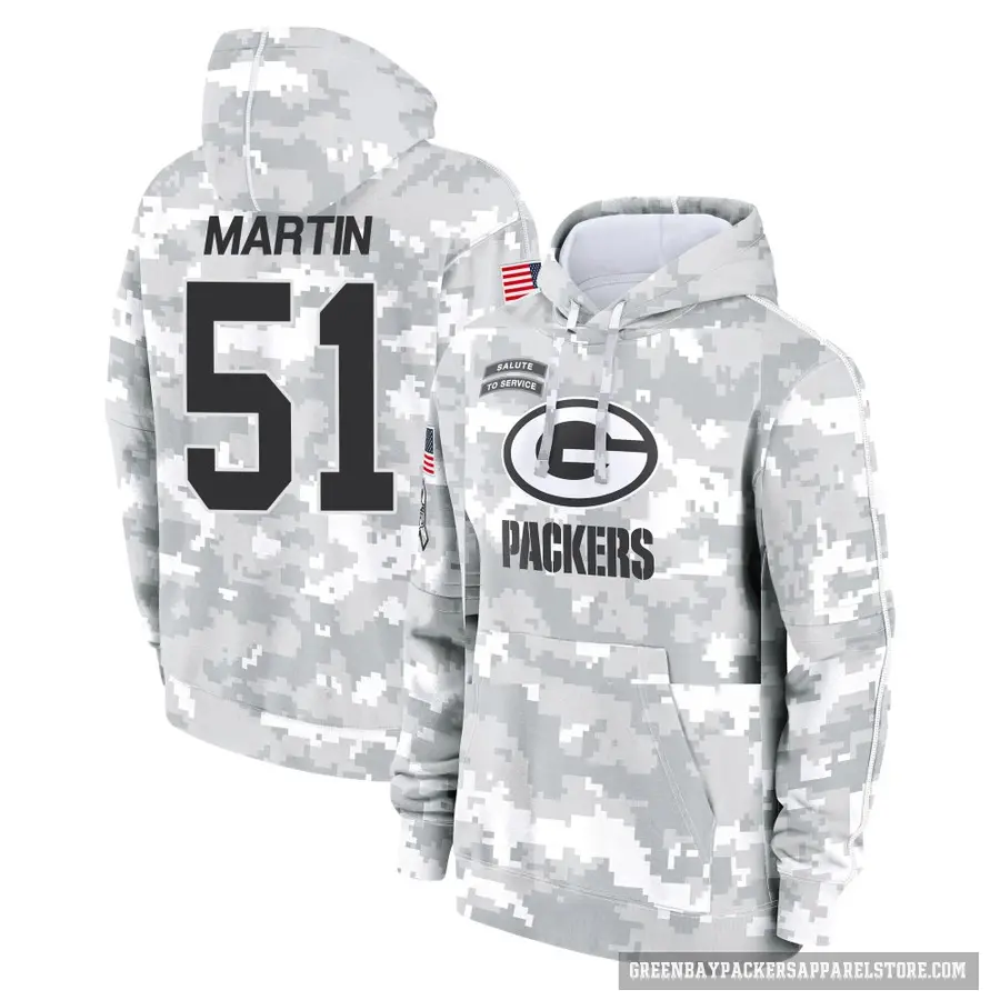 Youth ＃51 Jeremiah Martin Green Bay Packers Arctic Camo 2024 Salute to Service Club Fleece Pullover Hoodie
