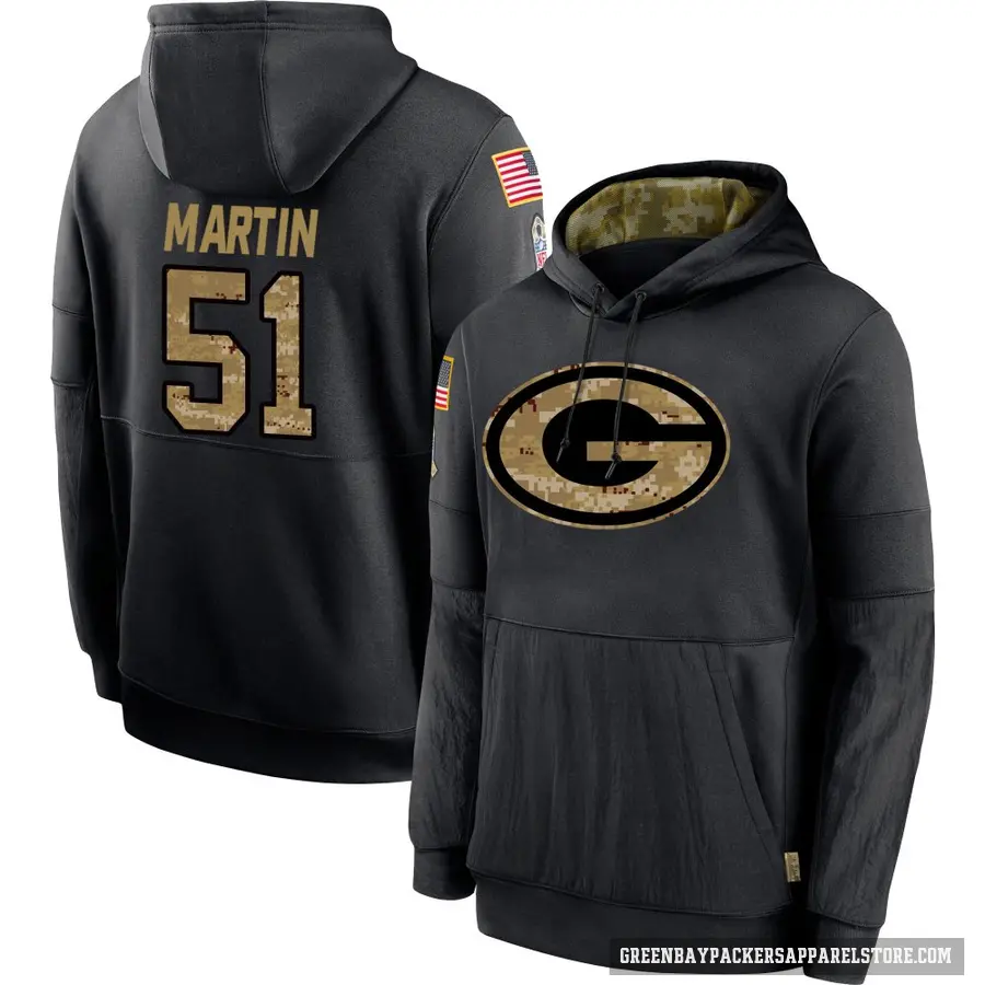 Youth ＃51 Jeremiah Martin Green Bay Packers Black 2020 Salute to Service Sideline Performance Pullover Hoodie