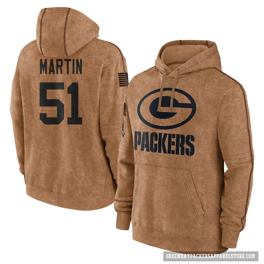 Youth ＃51 Jeremiah Martin Green Bay Packers Brown 2023 Salute To Service Club Pullover Hoodie
