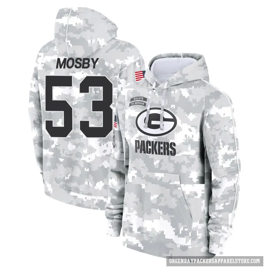 Youth ＃53 Arron Mosby Green Bay Packers Arctic Camo 2024 Salute to Service Club Fleece Pullover Hoodie