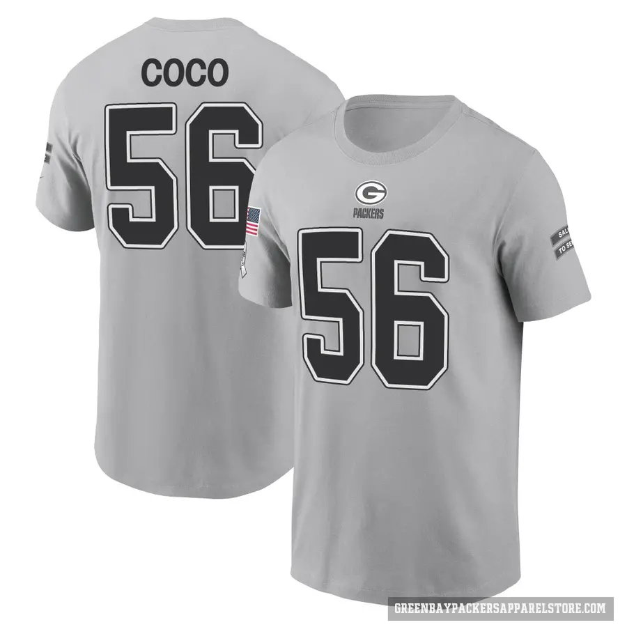 Youth ＃56 Jack Coco Green Bay Packers Gray 2024 Salute to Service T-Shirt