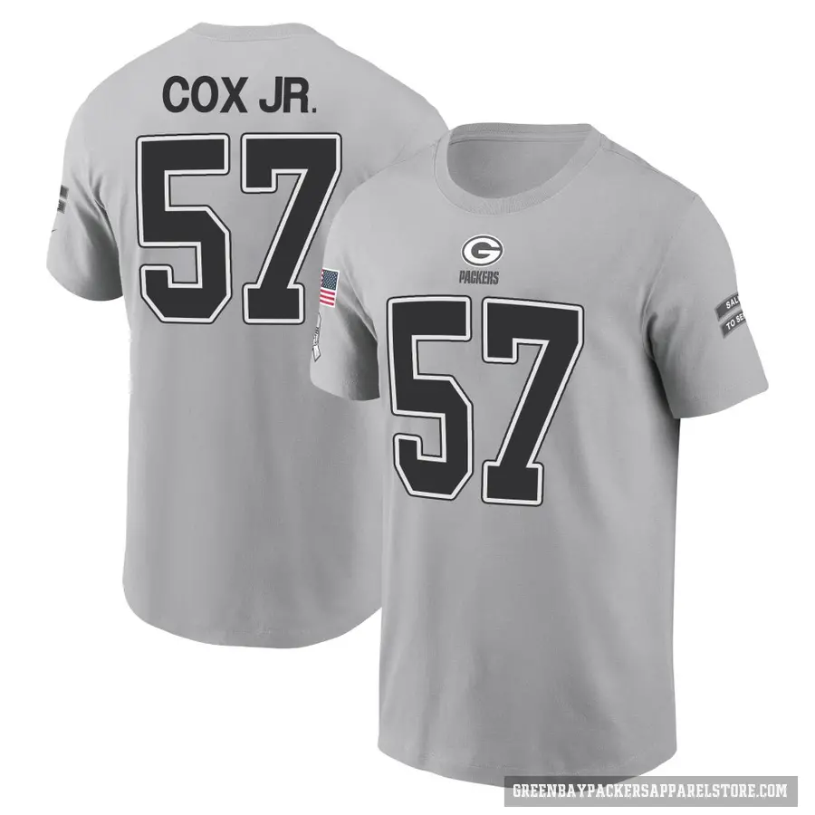 Youth ＃57 Brenton Cox Jr. Green Bay Packers Gray 2024 Salute to Service T-Shirt