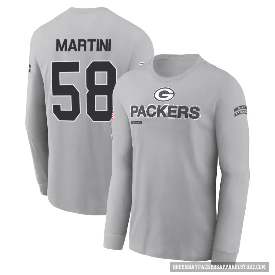Youth ＃58 Greer Martini Green Bay Packers Gray 2024 Salute to Service Long Sleeve T-Shirt