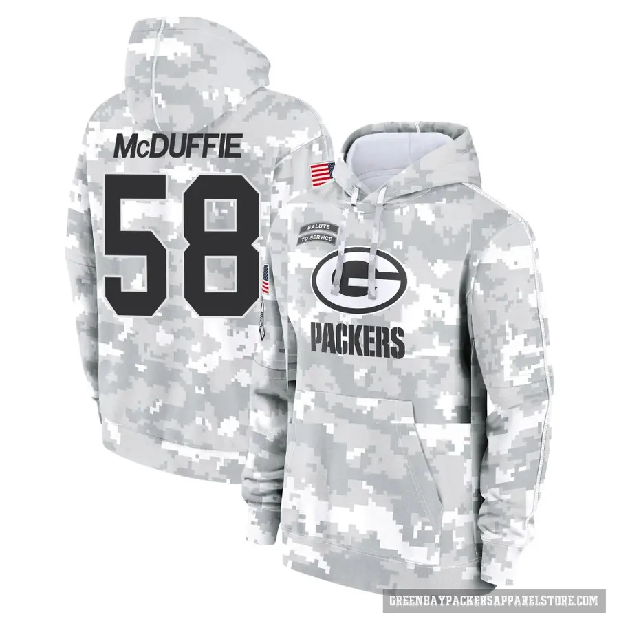 Youth ＃58 Isaiah McDuffie Green Bay Packers Arctic Camo 2024 Salute to Service Club Fleece Pullover Hoodie