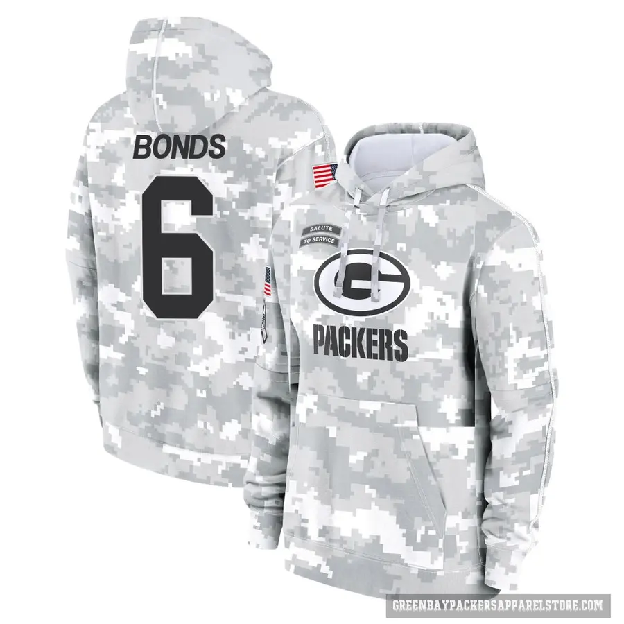 Youth ＃6 Jadakis Bonds Green Bay Packers Arctic Camo 2024 Salute to Service Club Fleece Pullover Hoodie