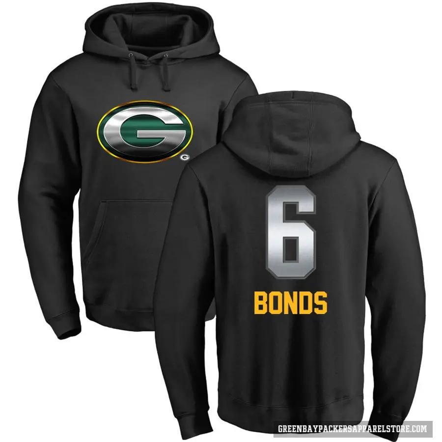 Youth ＃6 Jadakis Bonds Green Bay Packers Black Midnight Mascot Pullover Hoodie