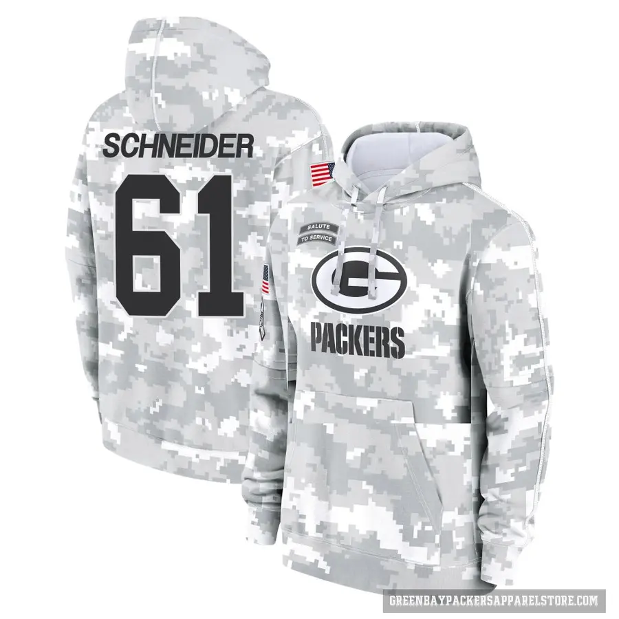 Youth ＃61 Cole Schneider Green Bay Packers Arctic Camo 2024 Salute to Service Club Fleece Pullover Hoodie