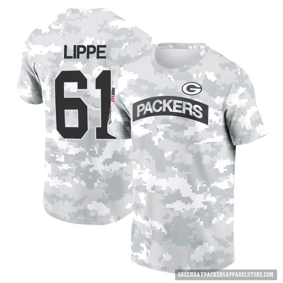 Youth ＃61 J.J. Lippe Green Bay Packers Camo Arctic 2024 Salute to Service Performance T-Shirt