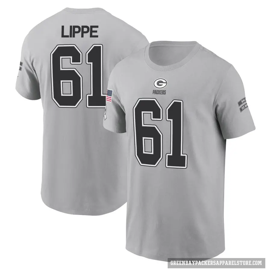 Youth ＃61 J.J. Lippe Green Bay Packers Gray 2024 Salute to Service T-Shirt