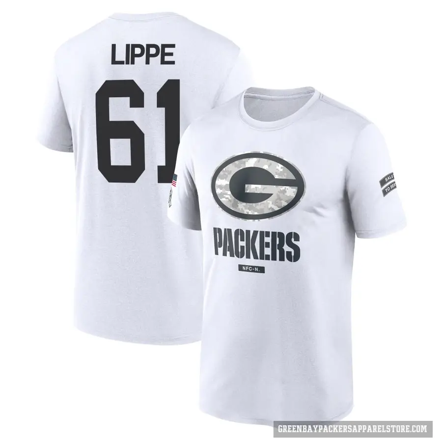 Youth ＃61 J.J. Lippe Green Bay Packers White 2024 Salute to Service Performance T-Shirt