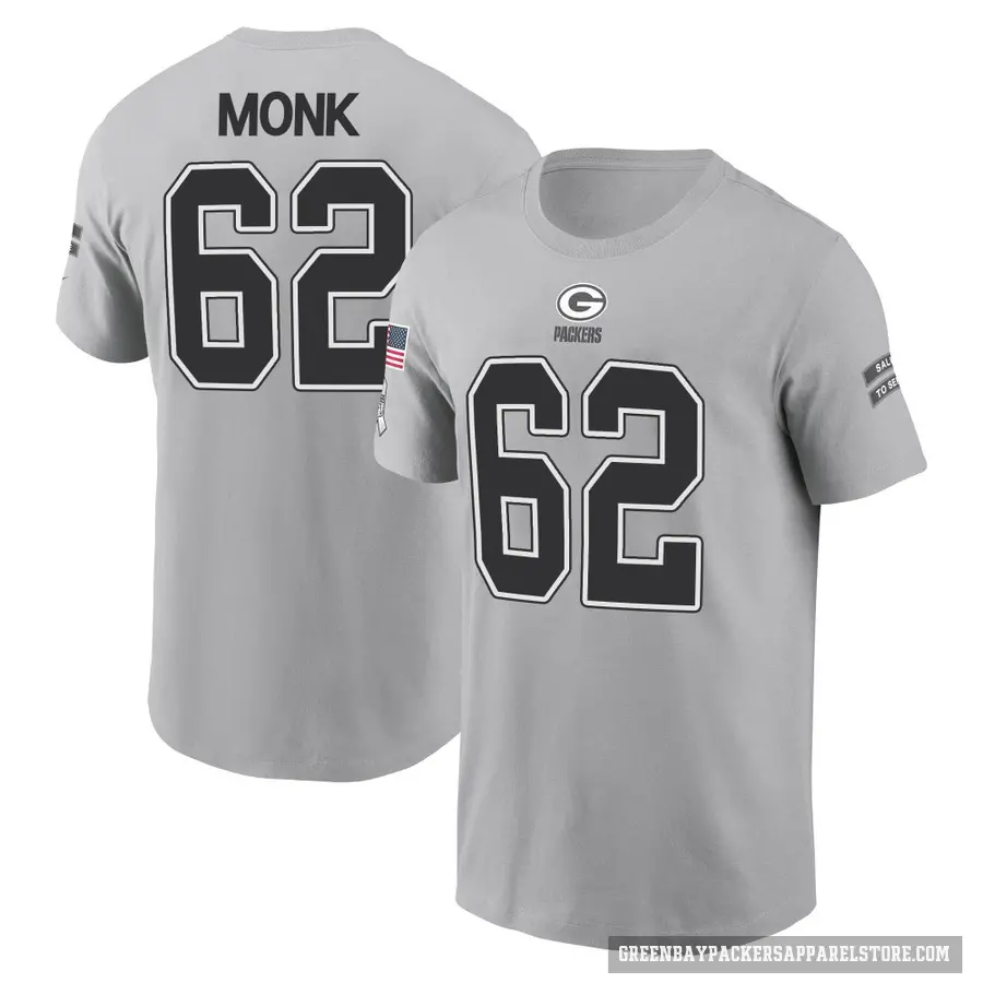 Youth ＃62 Jacob Monk Green Bay Packers Gray 2024 Salute to Service T-Shirt