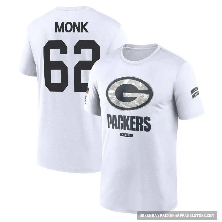 Youth ＃62 Jacob Monk Green Bay Packers White 2024 Salute to Service Performance T-Shirt