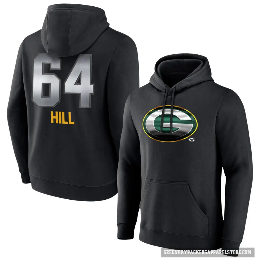 Youth ＃64 Trey Hill Green Bay Packers Black Midnight Mascot Pullover Hoodie