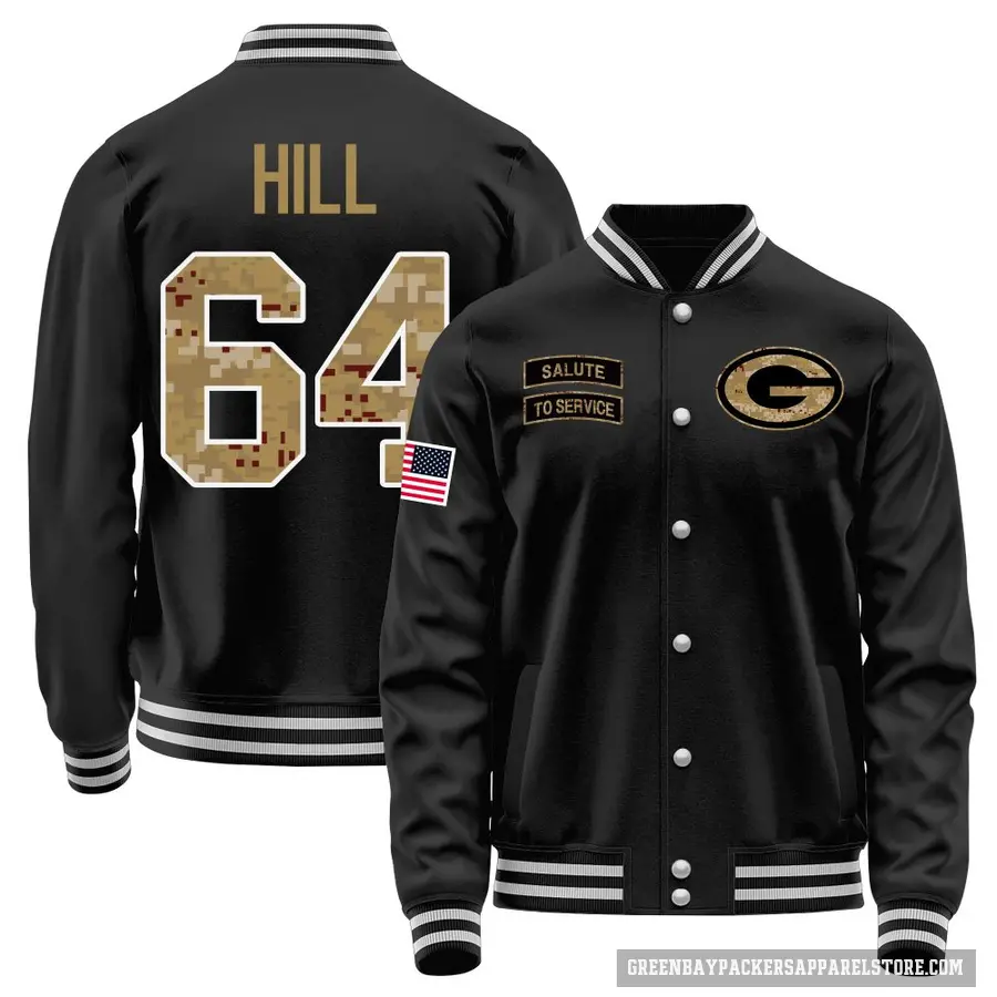 Youth ＃64 Trey Hill Green Bay Packers Black Salute to Service Sideline Performance Jacket