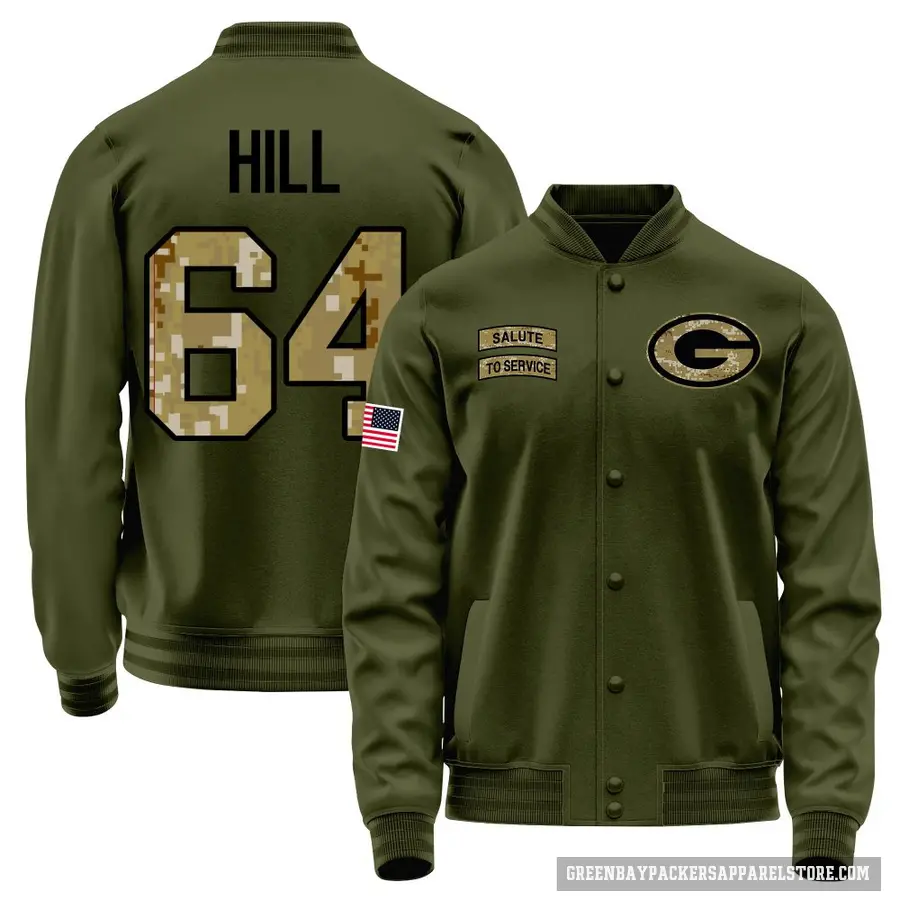 Youth ＃64 Trey Hill Green Bay Packers Olive Salute to Service Sideline Performance Jacket