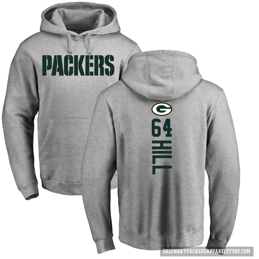 Youth ＃64 Trey Hill Green Bay Packers Pro Line Ash Backer Pullover Hoodie