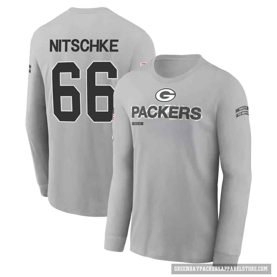 Youth ＃66 Ray Nitschke Green Bay Packers Gray 2024 Salute to Service Long Sleeve T-Shirt