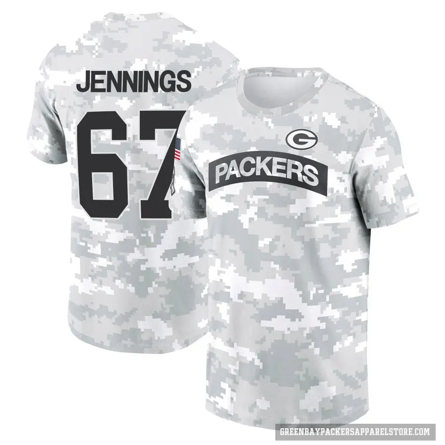 Youth ＃67 Donovan Jennings Green Bay Packers Camo Arctic 2024 Salute to Service Performance T-Shirt