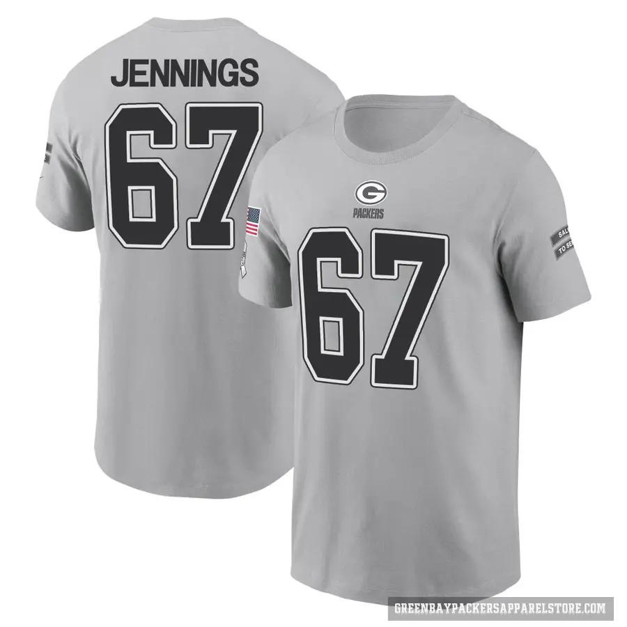 Youth ＃67 Donovan Jennings Green Bay Packers Gray 2024 Salute to Service T-Shirt