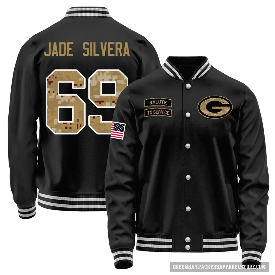 Youth ＃69 Nesta Jade Silvera Green Bay Packers Black Salute to Service Sideline Performance Jacket