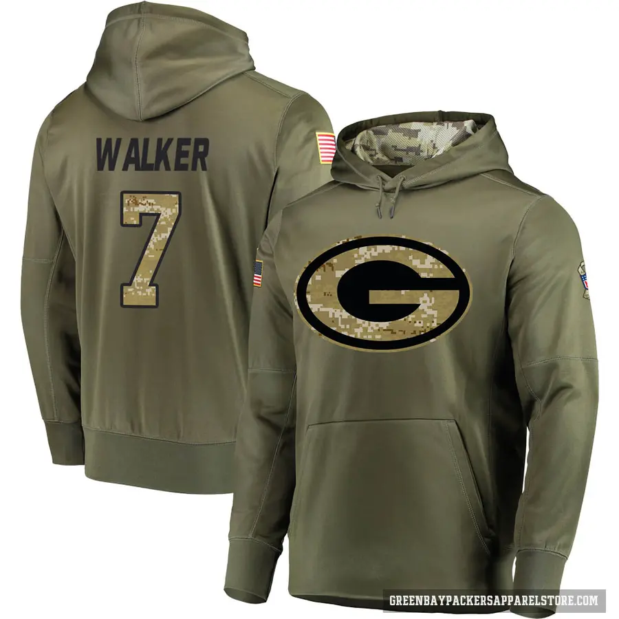 Youth ＃7 Quay Walker Green Bay Packers Olive Salute to Service Pullover Hoodie