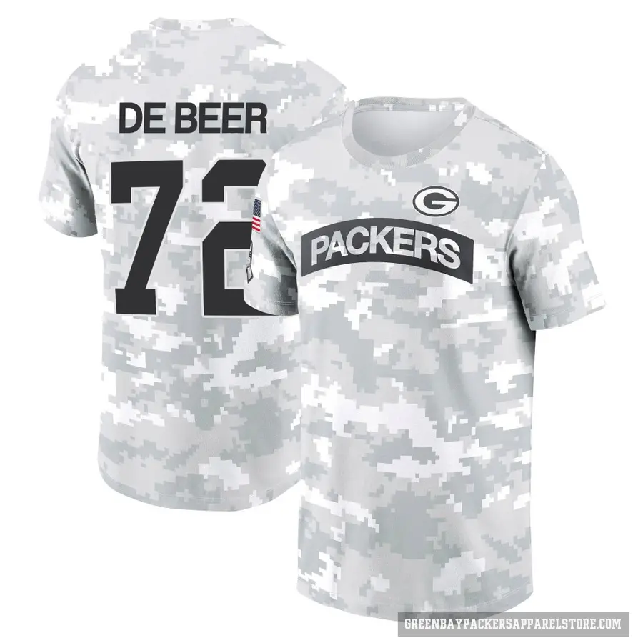 Youth ＃72 Gerhard de Beer Green Bay Packers Camo Arctic 2024 Salute to Service Performance T-Shirt