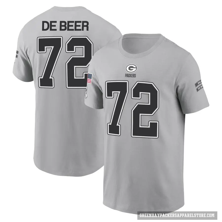 Youth ＃72 Gerhard de Beer Green Bay Packers Gray 2024 Salute to Service T-Shirt