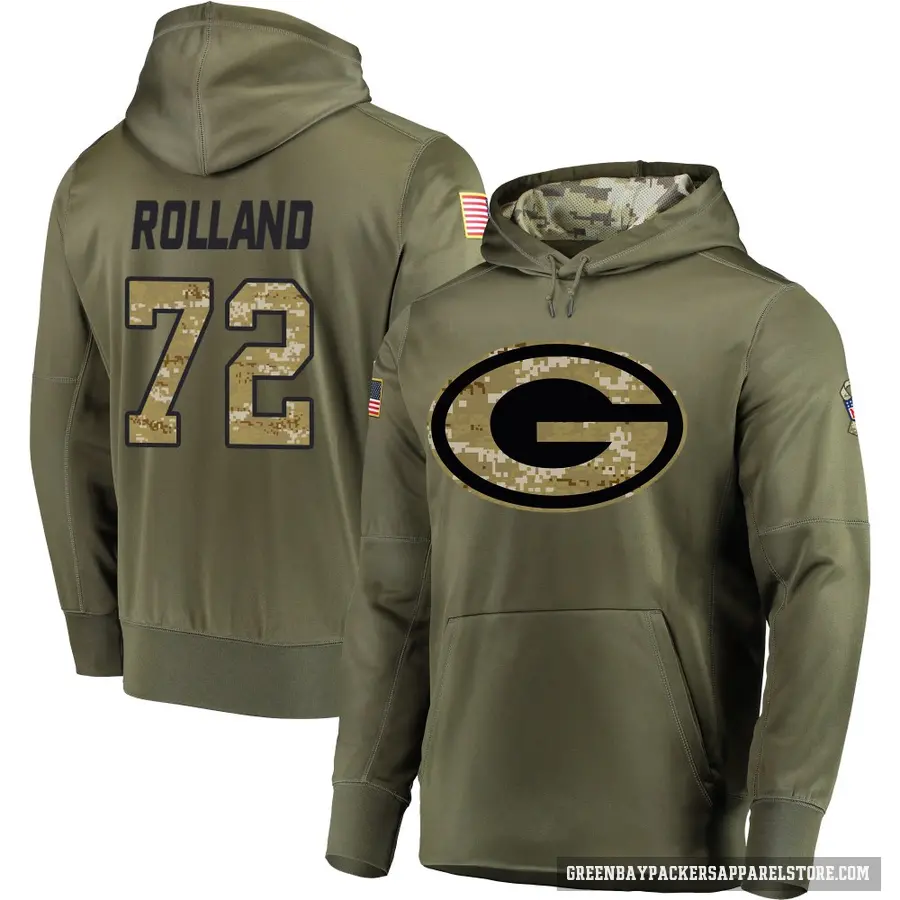 Youth ＃72 Spencer Rolland Green Bay Packers Olive Salute to Service Pullover Hoodie