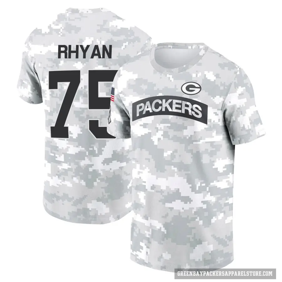 Youth ＃75 Sean Rhyan Green Bay Packers Camo Arctic 2024 Salute to Service Performance T-Shirt