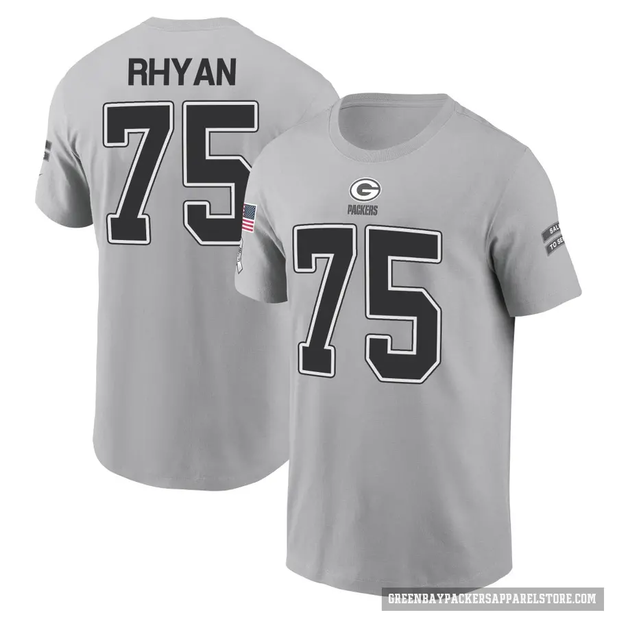 Youth ＃75 Sean Rhyan Green Bay Packers Gray 2024 Salute to Service T-Shirt