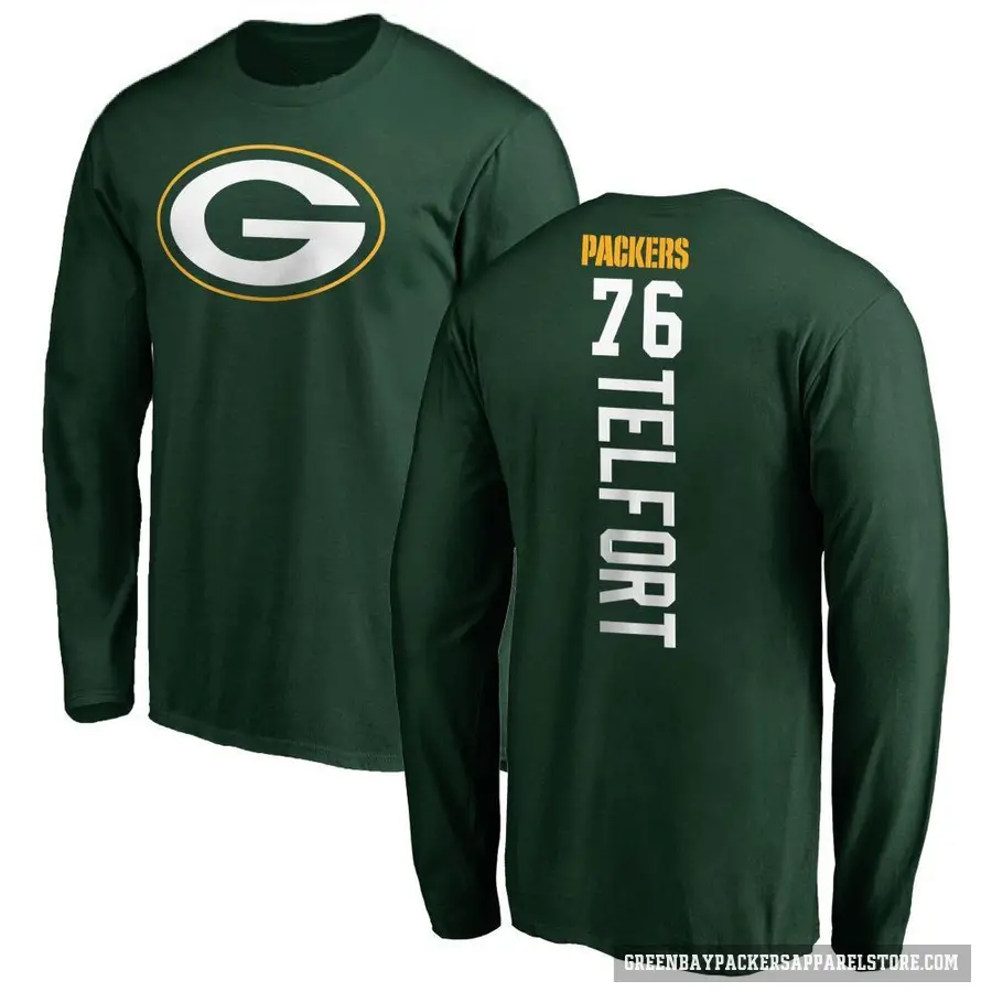 Youth ＃76 Kadeem Telfort Green Bay Packers Green Backer Long Sleeve T-Shirt