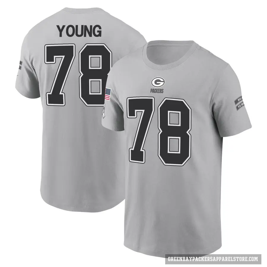 Youth ＃78 Cameron Young Green Bay Packers Gray 2024 Salute to Service T-Shirt