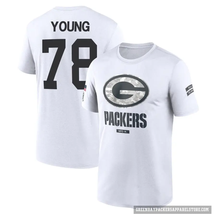Youth ＃78 Cameron Young Green Bay Packers White 2024 Salute to Service Performance T-Shirt